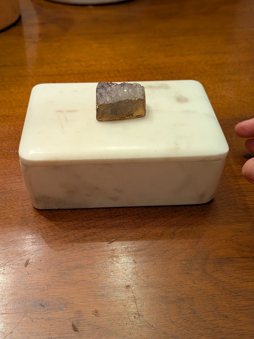 White Marble Decorative Jewelry Box with Amethyst Accent